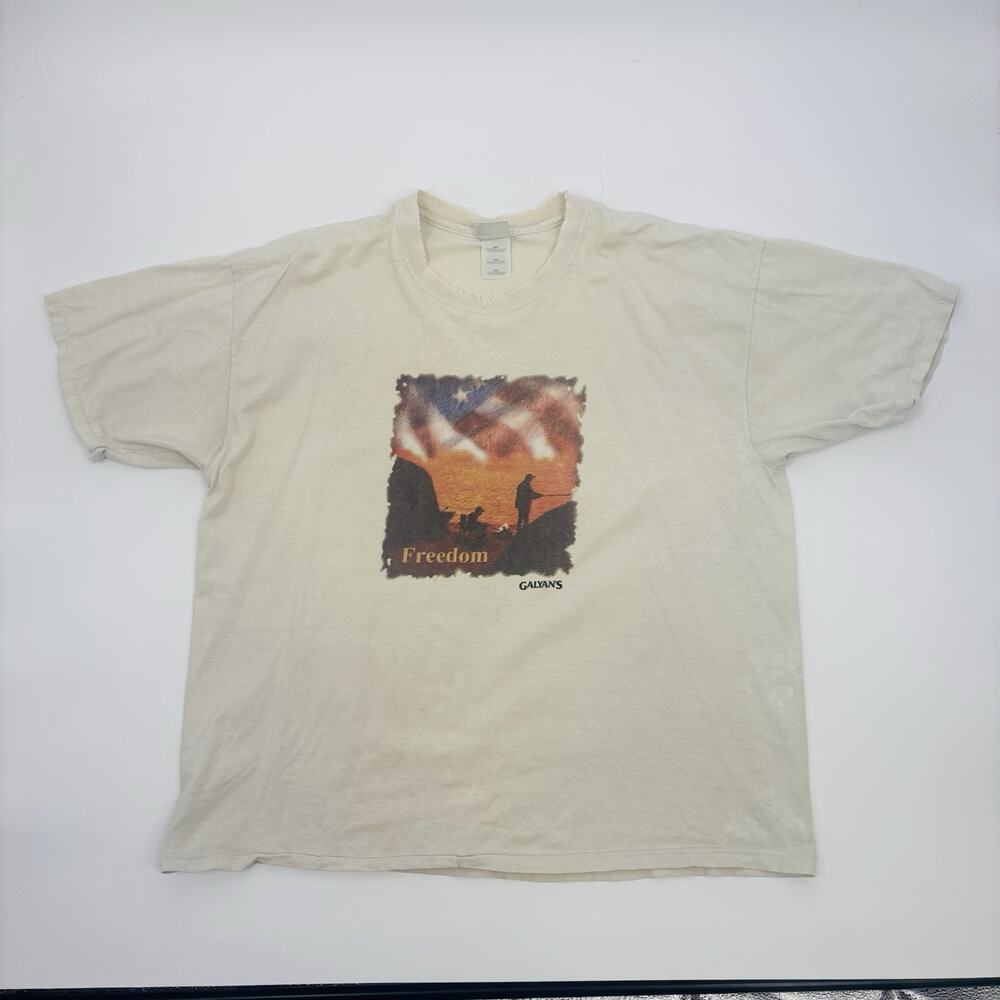 Vintage 90s Galyans T Shirt Xxl 2XL Outdoorsman Freedom Hunting Fishing Thrashed